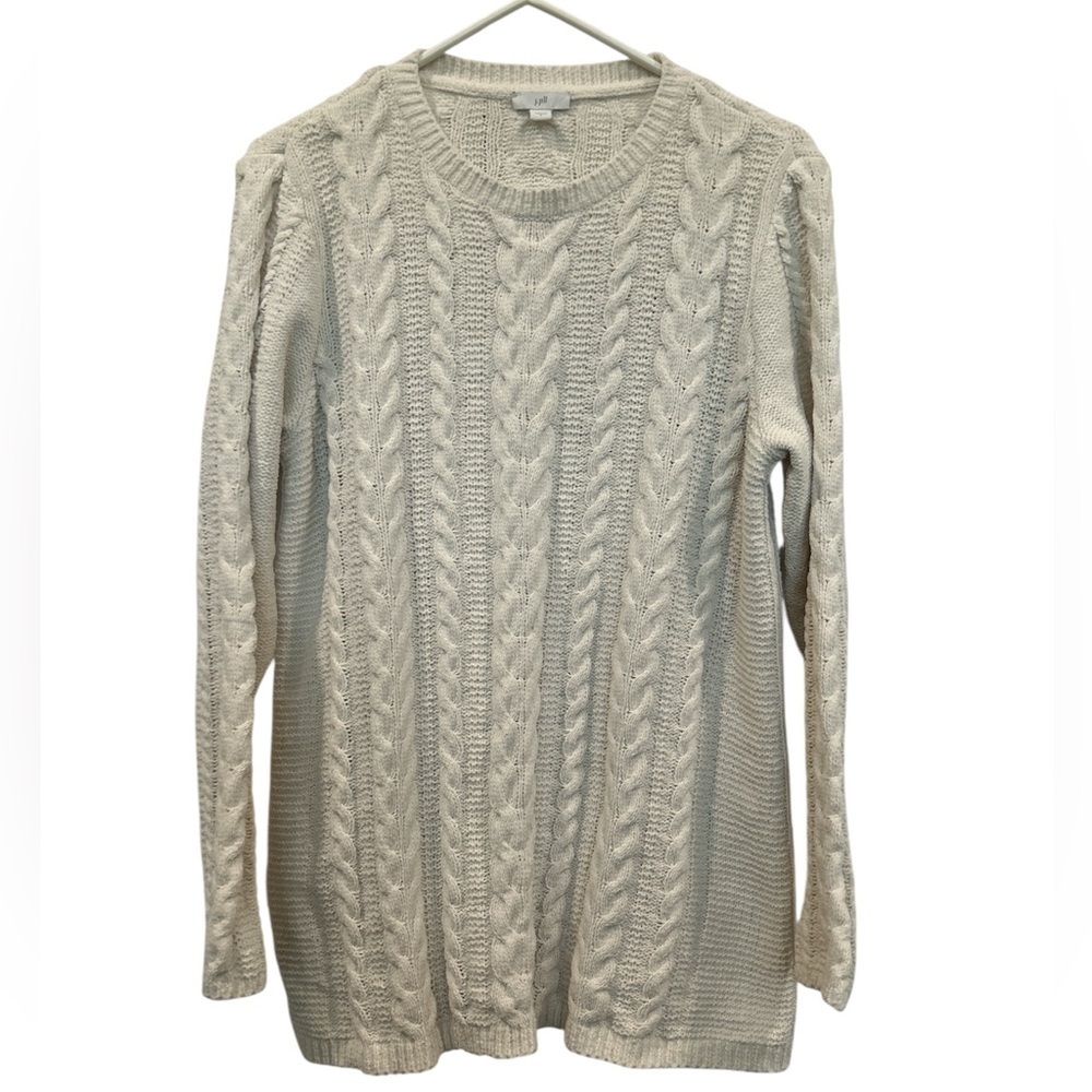 J. Jill Cream Crew Neck Cable Knit Sweater
